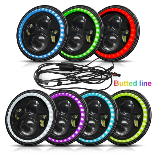 7 Inch LED Wrangler headlights round RGB angel eye 6 beads