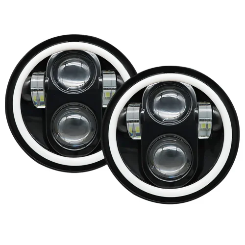 5.75 inch Wrangler headlights with 4 round beads white and yellow LED angel eyes